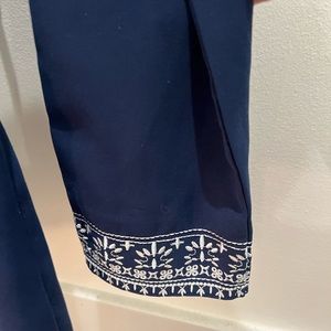 Navy & white embroidered detail blouse